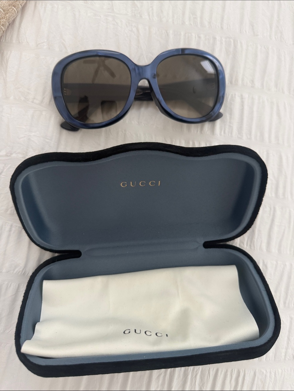 Women’s Oversized GUCCI Blue Sunglasses with Gold Accent